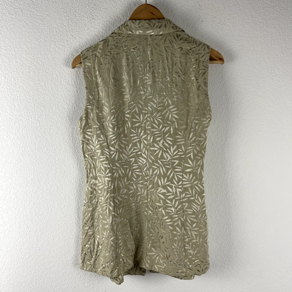 Vintage Escada Vest Women 40 Beige Margaretha Ley Button Front Leaf Print Silky - Picture 6 of 10